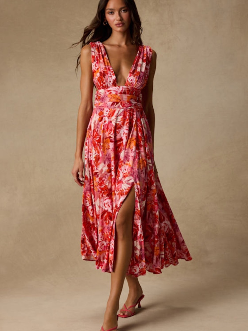 Lulus Jaden Pink Multi Abstract Sleeveless Midi Dress - Size XL